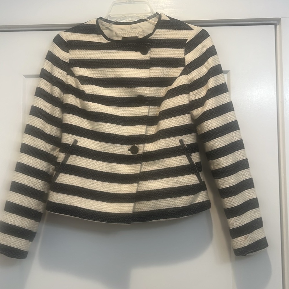 The Limited navy and off white striped tweed style jacket  size XS.